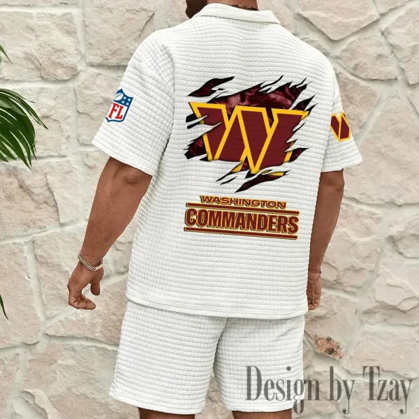 Washington Commanders Men's Waffle Knit Short Sleeve Slim Fit Soft Summer And Shorts BSPTWHZSS279 - Image 6