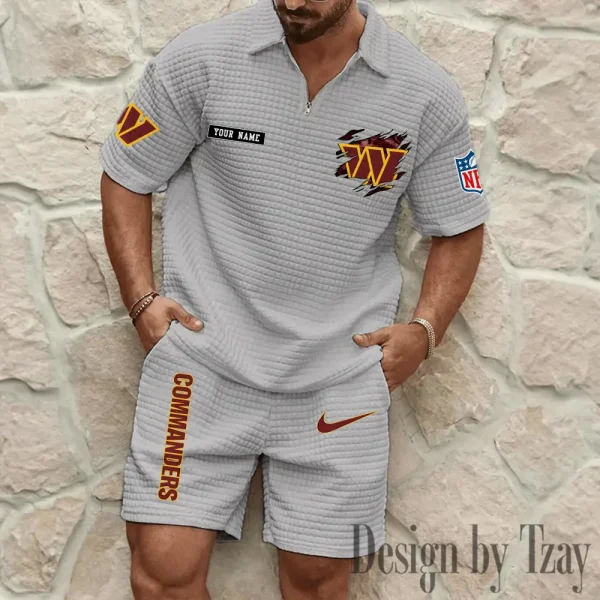 Washington Commanders Men's Waffle Knit Short Sleeve Slim Fit Soft Summer And Shorts BSPTWHZSS279 - Image 7