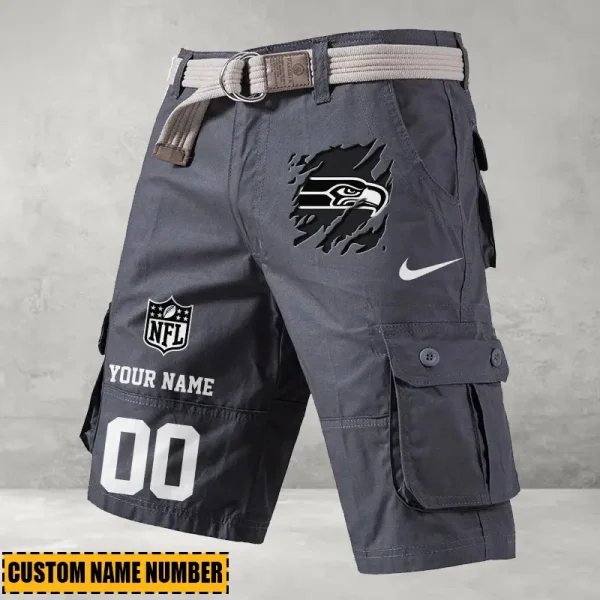 Seattle Seahawks Men's Cargo Shorts Button Trend Unique Design Team S9CSBT116 - Image 3