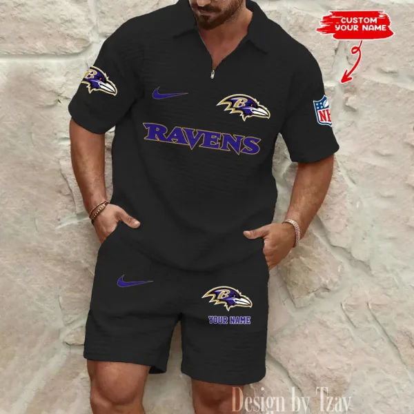 Baltimore Ravens Men's Waffle Knit Short Sleeve Slim Fit Soft Summer And Shorts BSPTWHZSS282
