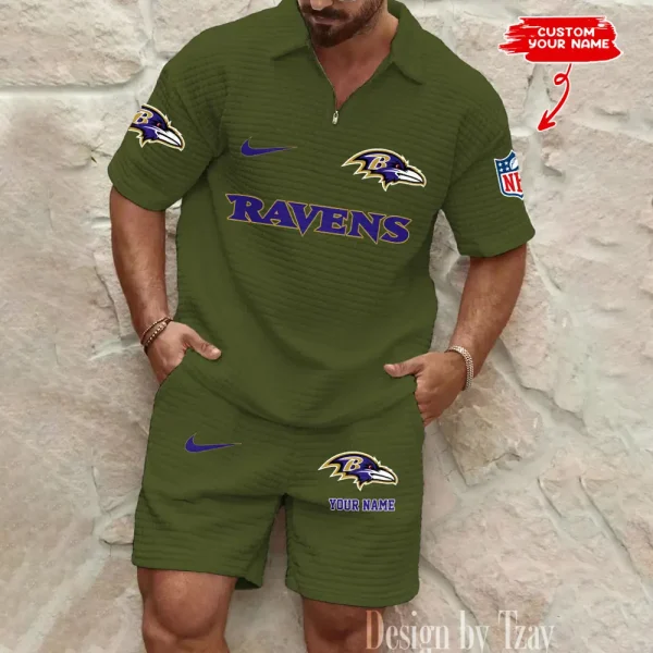 Baltimore Ravens Men's Waffle Knit Short Sleeve Slim Fit Soft Summer And Shorts BSPTWHZSS282 - Image 5