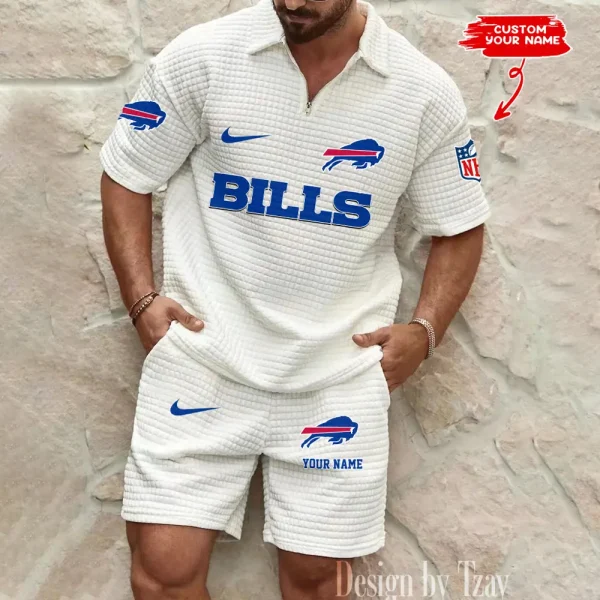 Buffalo Bills Men's Waffle Knit Short Sleeve Slim Fit Soft Summer And Shorts BSPTWHZSS283 - Image 3