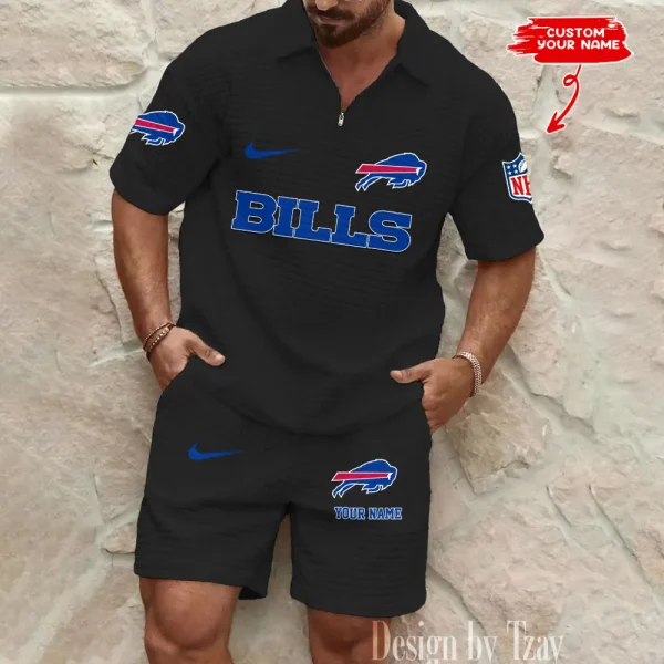 Buffalo Bills Men's Waffle Knit Short Sleeve Slim Fit Soft Summer And Shorts BSPTWHZSS283 - Image 4