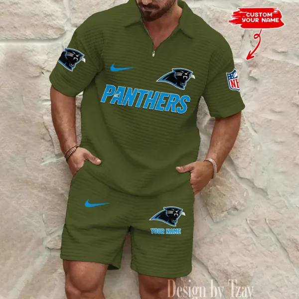 Carolina Panthers Men's Waffle Knit Short Sleeve Slim Fit Soft Summer And Shorts BSPTWHZSS284