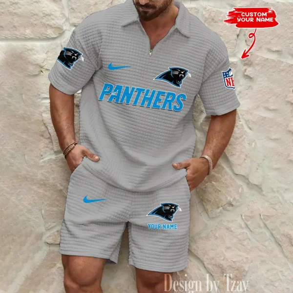 Carolina Panthers Men's Waffle Knit Short Sleeve Slim Fit Soft Summer And Shorts BSPTWHZSS284 - Image 2