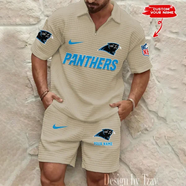 Carolina Panthers Men's Waffle Knit Short Sleeve Slim Fit Soft Summer And Shorts BSPTWHZSS284 - Image 3