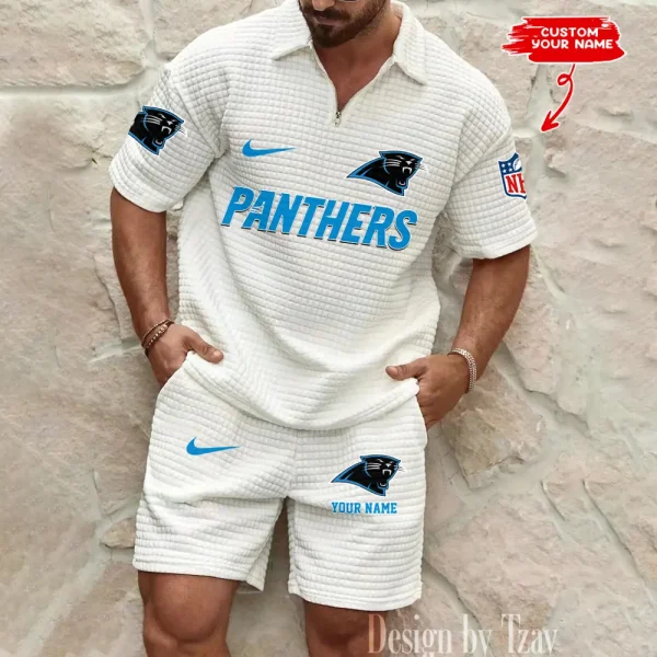 Carolina Panthers Men's Waffle Knit Short Sleeve Slim Fit Soft Summer And Shorts BSPTWHZSS284 - Image 4