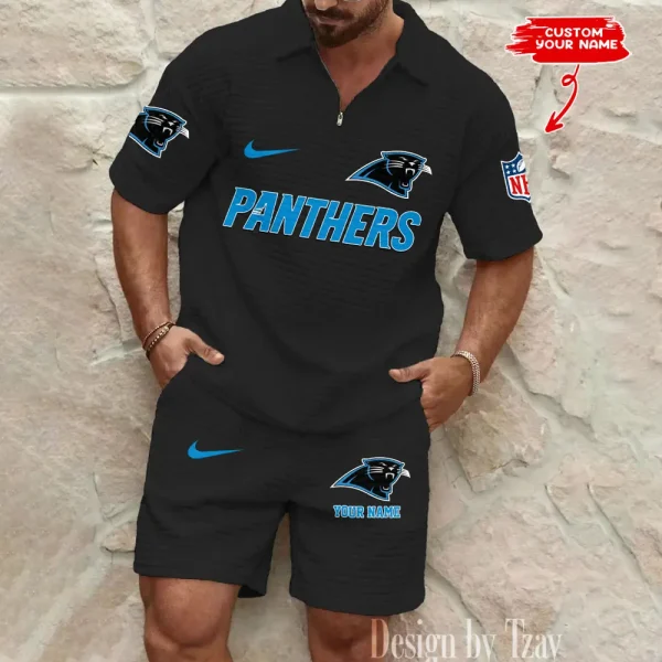 Carolina Panthers Men's Waffle Knit Short Sleeve Slim Fit Soft Summer And Shorts BSPTWHZSS284 - Image 5