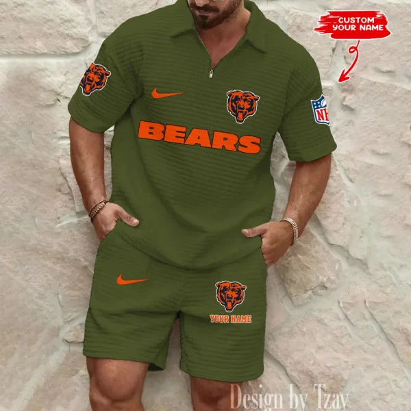 Chicago Bears Men's Waffle Knit Short Sleeve Slim Fit Soft Summer And Shorts BSPTWHZSS285