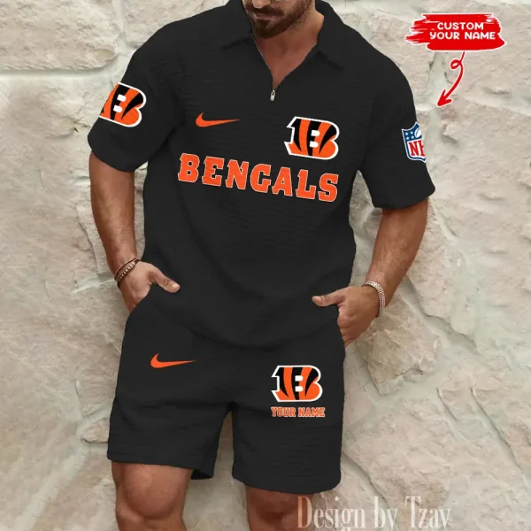 Cincinnati Bengals Men's Waffle Knit Short Sleeve Slim Fit Soft Summer And Shorts BSPTWHZSS286