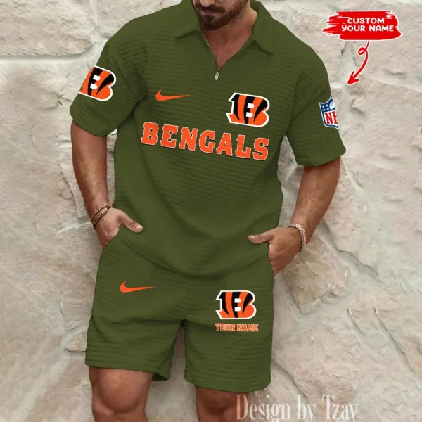 Cincinnati Bengals Men's Waffle Knit Short Sleeve Slim Fit Soft Summer And Shorts BSPTWHZSS286 - Image 2