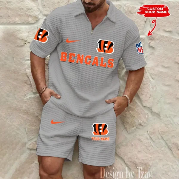 Cincinnati Bengals Men's Waffle Knit Short Sleeve Slim Fit Soft Summer And Shorts BSPTWHZSS286 - Image 3