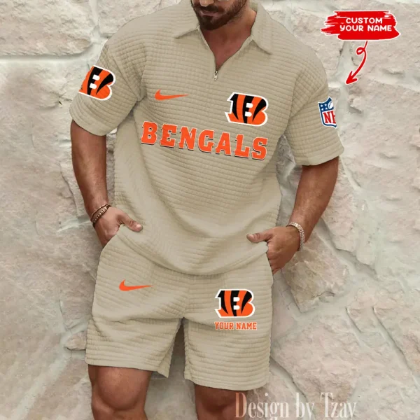 Cincinnati Bengals Men's Waffle Knit Short Sleeve Slim Fit Soft Summer And Shorts BSPTWHZSS286 - Image 4