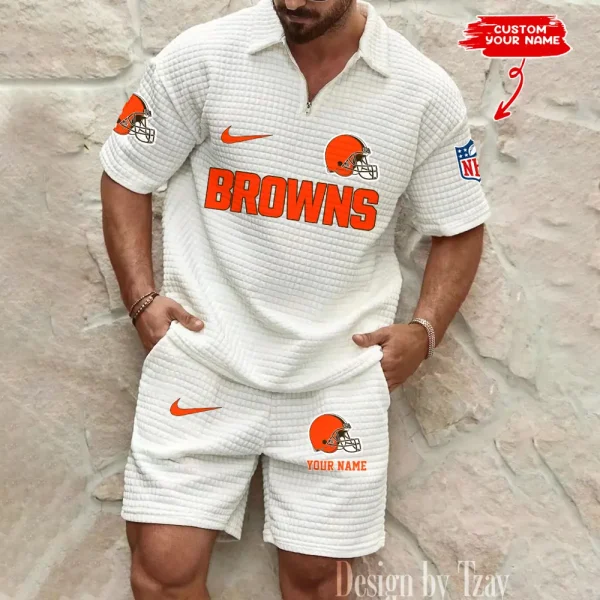 Cleveland Browns Men's Waffle Knit Short Sleeve Slim Fit Soft Summer And Shorts BSPTWHZSS287