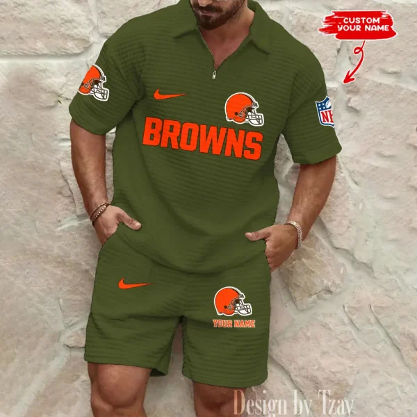 Cleveland Browns Men's Waffle Knit Short Sleeve Slim Fit Soft Summer And Shorts BSPTWHZSS287 - Image 2