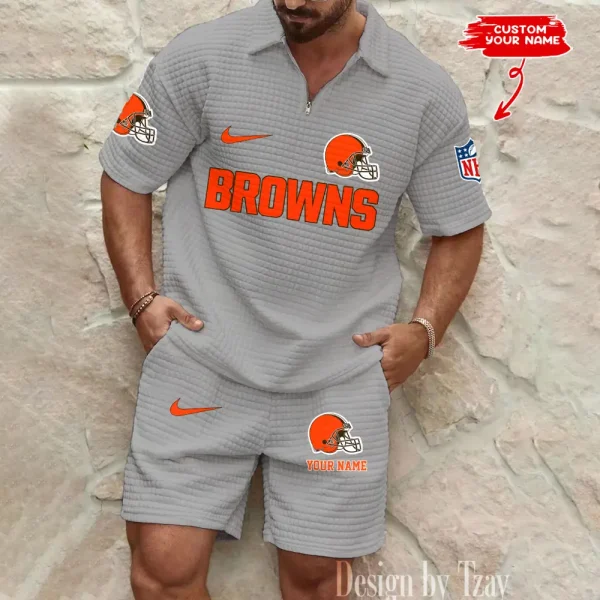 Cleveland Browns Men's Waffle Knit Short Sleeve Slim Fit Soft Summer And Shorts BSPTWHZSS287 - Image 3