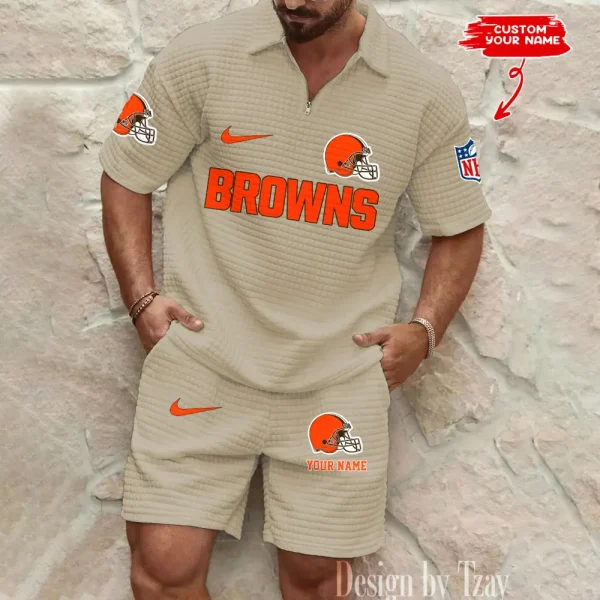 Cleveland Browns Men's Waffle Knit Short Sleeve Slim Fit Soft Summer And Shorts BSPTWHZSS287 - Image 4