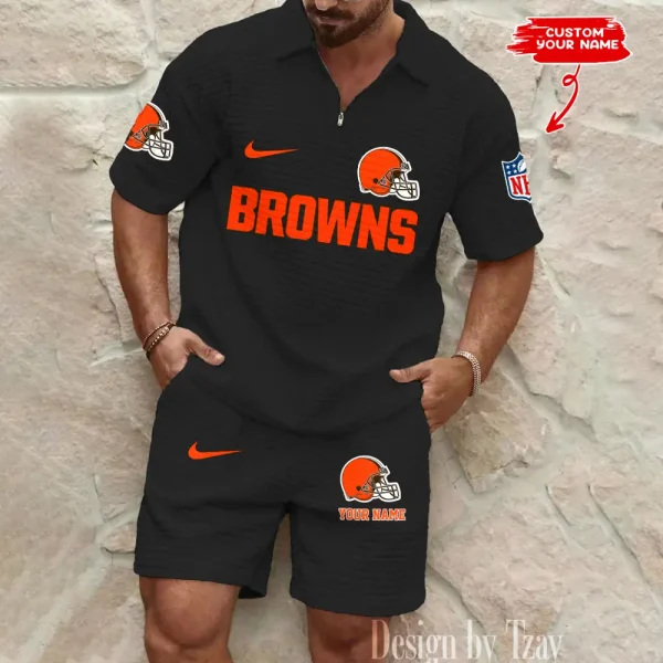 Cleveland Browns Men's Waffle Knit Short Sleeve Slim Fit Soft Summer And Shorts BSPTWHZSS287 - Image 5