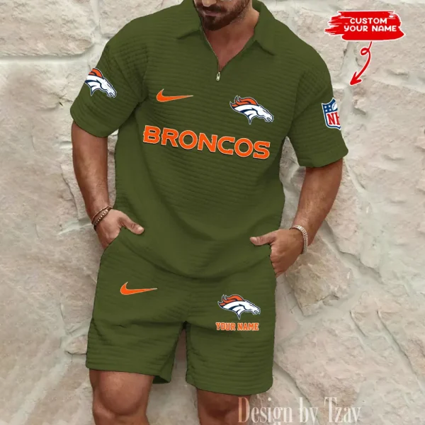 Denver Broncos Men's Waffle Knit Short Sleeve Slim Fit Soft Summer And Shorts BSPTWHZSS289