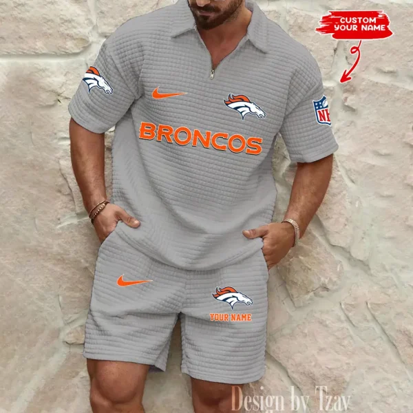 Denver Broncos Men's Waffle Knit Short Sleeve Slim Fit Soft Summer And Shorts BSPTWHZSS289 - Image 2