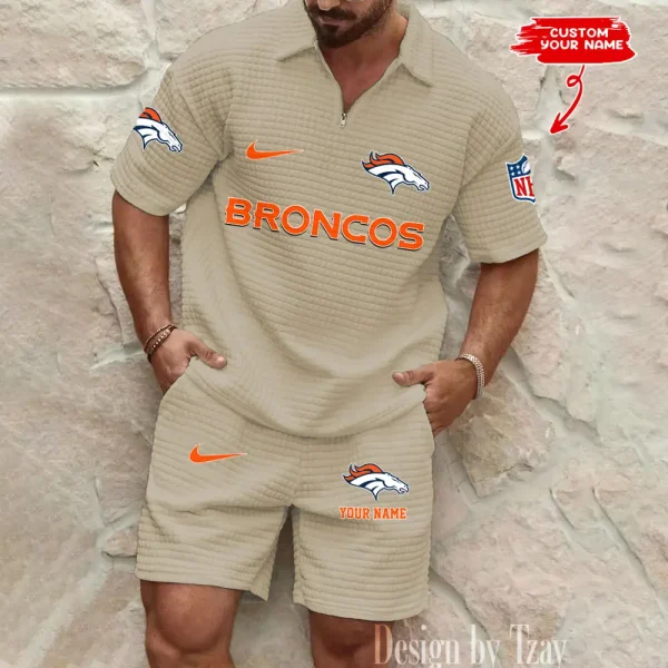 Denver Broncos Men's Waffle Knit Short Sleeve Slim Fit Soft Summer And Shorts BSPTWHZSS289 - Image 3