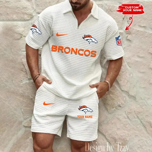 Denver Broncos Men's Waffle Knit Short Sleeve Slim Fit Soft Summer And Shorts BSPTWHZSS289 - Image 4