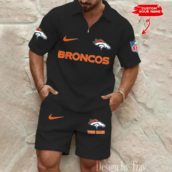 Denver Broncos Men's Waffle Knit Short Sleeve Slim Fit Soft Summer And Shorts BSPTWHZSS289 - Image 5