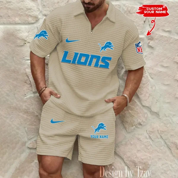 Detroit Lions Men's Waffle Knit Short Sleeve Slim Fit Soft Summer And Shorts BSPTWHZSS290