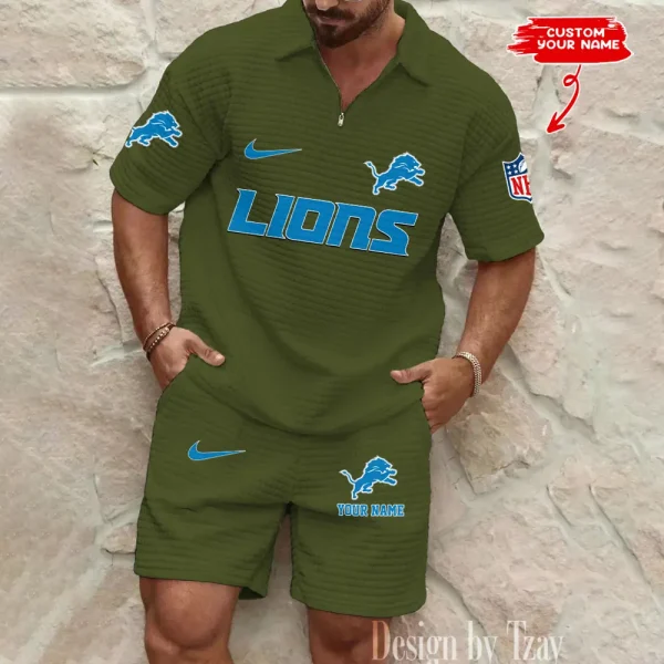 Detroit Lions Men's Waffle Knit Short Sleeve Slim Fit Soft Summer And Shorts BSPTWHZSS290 - Image 2