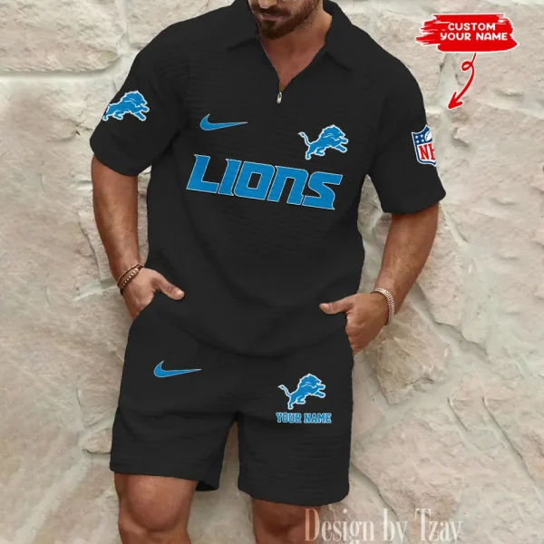Detroit Lions Men's Waffle Knit Short Sleeve Slim Fit Soft Summer And Shorts BSPTWHZSS290 - Image 5