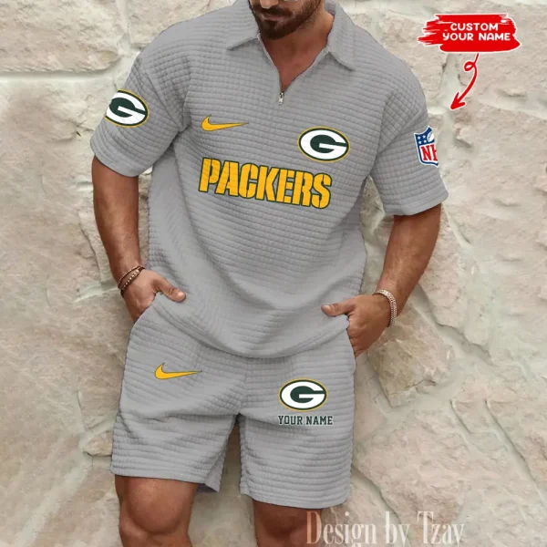Green Bay Packers Men's Waffle Knit Short Sleeve Slim Fit Soft Summer And Shorts BSPTWHZSS291 - Image 2