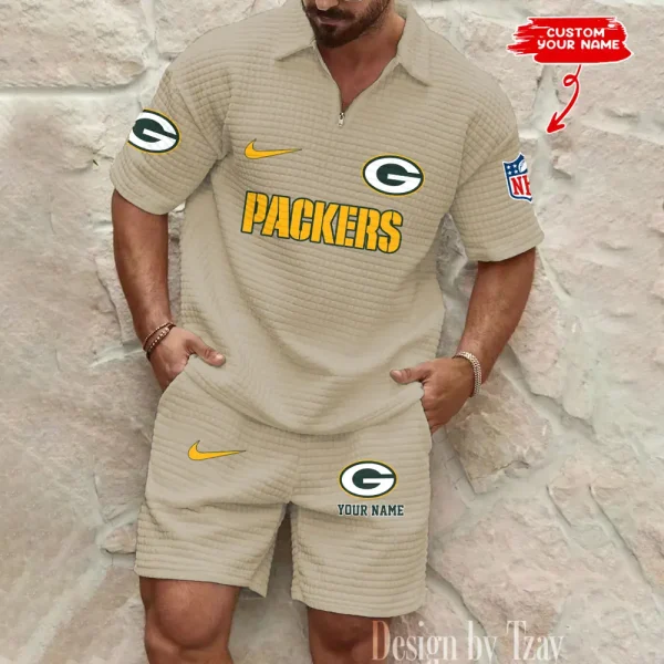 Green Bay Packers Men's Waffle Knit Short Sleeve Slim Fit Soft Summer And Shorts BSPTWHZSS291 - Image 3