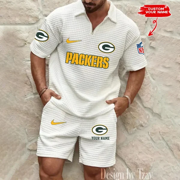 Green Bay Packers Men's Waffle Knit Short Sleeve Slim Fit Soft Summer And Shorts BSPTWHZSS291 - Image 4