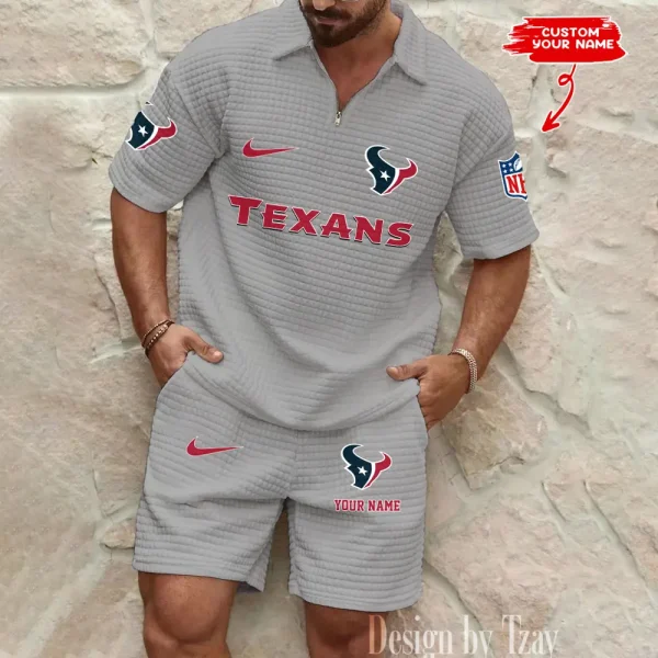 Houston Texans Men's Waffle Knit Short Sleeve Slim Fit Soft Summer And Shorts BSPTWHZSS292 - Image 2