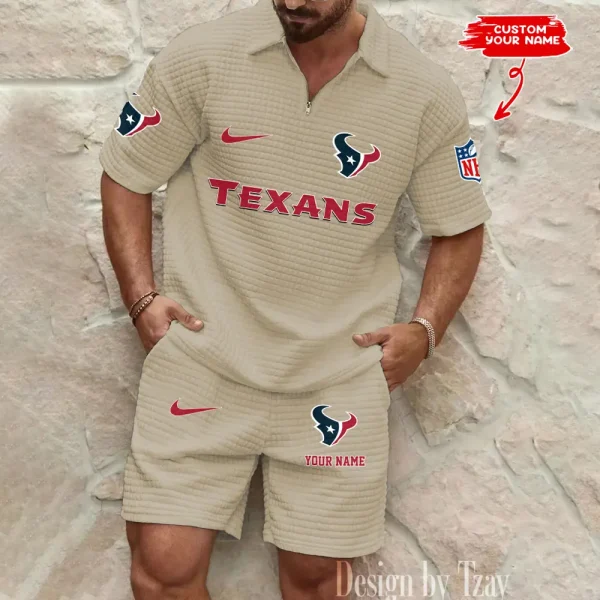 Houston Texans Men's Waffle Knit Short Sleeve Slim Fit Soft Summer And Shorts BSPTWHZSS292 - Image 3