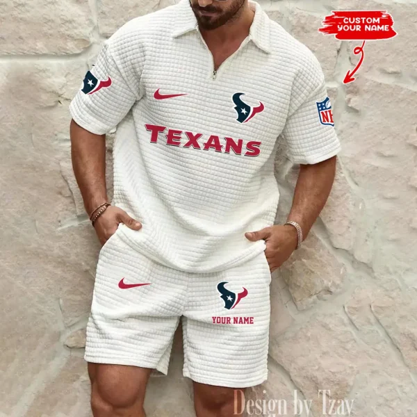 Houston Texans Men's Waffle Knit Short Sleeve Slim Fit Soft Summer And Shorts BSPTWHZSS292 - Image 4