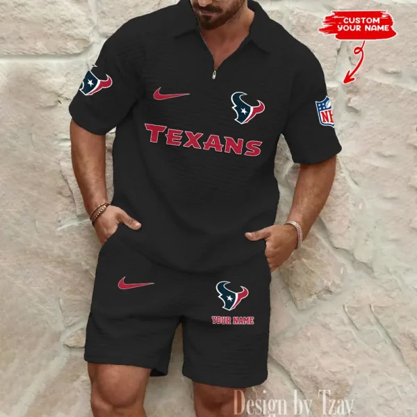 Houston Texans Men's Waffle Knit Short Sleeve Slim Fit Soft Summer And Shorts BSPTWHZSS292 - Image 5