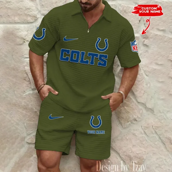 Indianapolis Colts Men's Waffle Knit Short Sleeve Slim Fit Soft Summer And Shorts BSPTWHZSS293