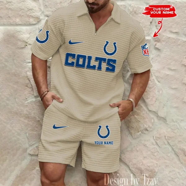 Indianapolis Colts Men's Waffle Knit Short Sleeve Slim Fit Soft Summer And Shorts BSPTWHZSS293 - Image 3