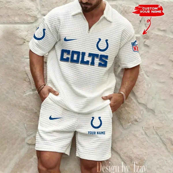Indianapolis Colts Men's Waffle Knit Short Sleeve Slim Fit Soft Summer And Shorts BSPTWHZSS293 - Image 4