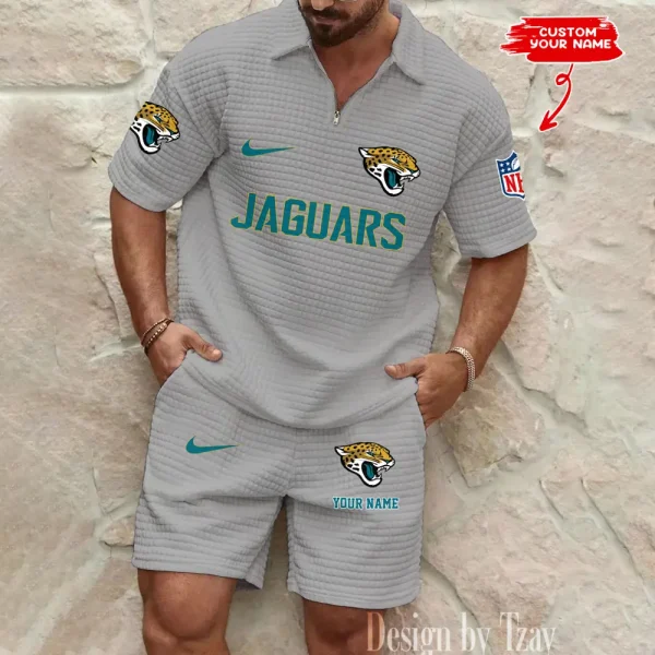 Jacksonville Jaguars Men's Waffle Knit Short Sleeve Slim Fit Soft Summer And Shorts BSPTWHZSS294 - Image 3