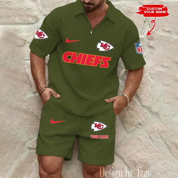 Kansas City Chiefs Men's Waffle Knit Short Sleeve Slim Fit Soft Summer And Shorts BSPTWHZSS295