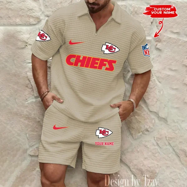 Kansas City Chiefs Men's Waffle Knit Short Sleeve Slim Fit Soft Summer And Shorts BSPTWHZSS295 - Image 3