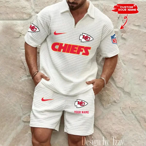 Kansas City Chiefs Men's Waffle Knit Short Sleeve Slim Fit Soft Summer And Shorts BSPTWHZSS295 - Image 4