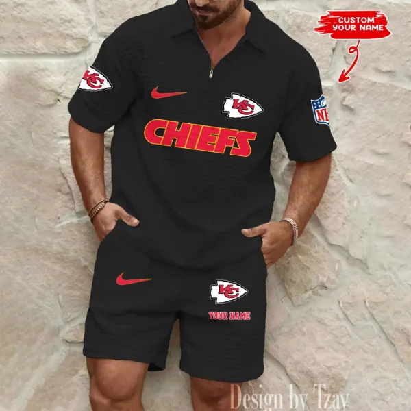 Kansas City Chiefs Men's Waffle Knit Short Sleeve Slim Fit Soft Summer And Shorts BSPTWHZSS295 - Image 5