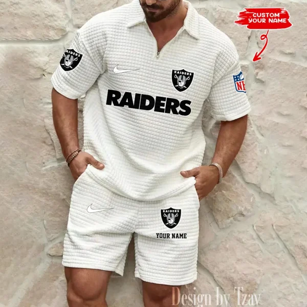 Las Vegas Raiders Men's Waffle Knit Short Sleeve Slim Fit Soft Summer And Shorts BSPTWHZSS296 - Image 2