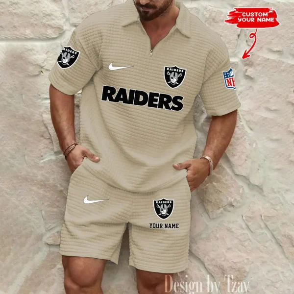 Las Vegas Raiders Men's Waffle Knit Short Sleeve Slim Fit Soft Summer And Shorts BSPTWHZSS296 - Image 3