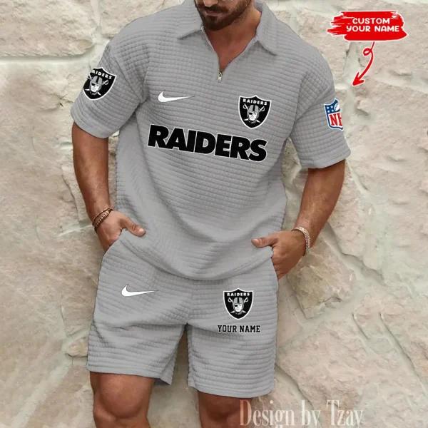 Las Vegas Raiders Men's Waffle Knit Short Sleeve Slim Fit Soft Summer And Shorts BSPTWHZSS296 - Image 4