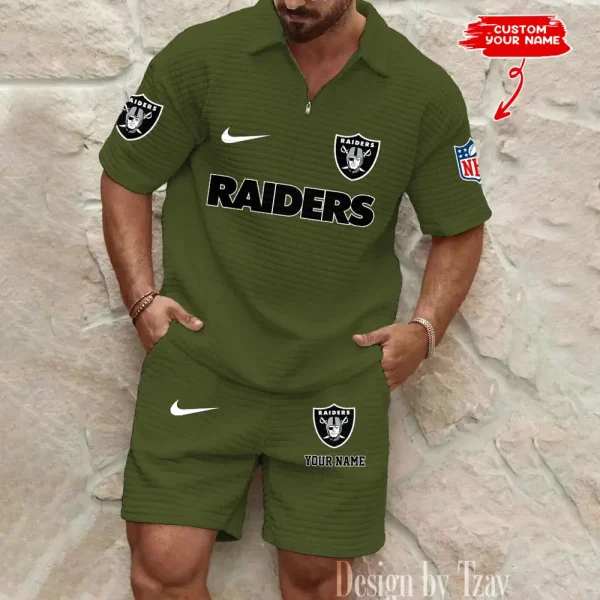 Las Vegas Raiders Men's Waffle Knit Short Sleeve Slim Fit Soft Summer And Shorts BSPTWHZSS296 - Image 5