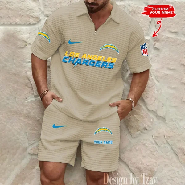 Los Angeles Chargers Men's Waffle Knit Short Sleeve Slim Fit Soft Summer And Shorts BSPTWHZSS297 - Image 3